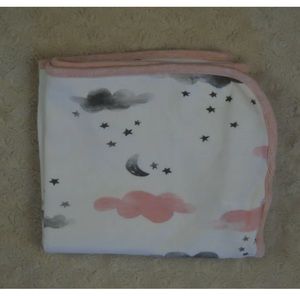 Rabbit + Bear Organic by Emily and Oliver Moon Clouds Baby Blanket Pink White